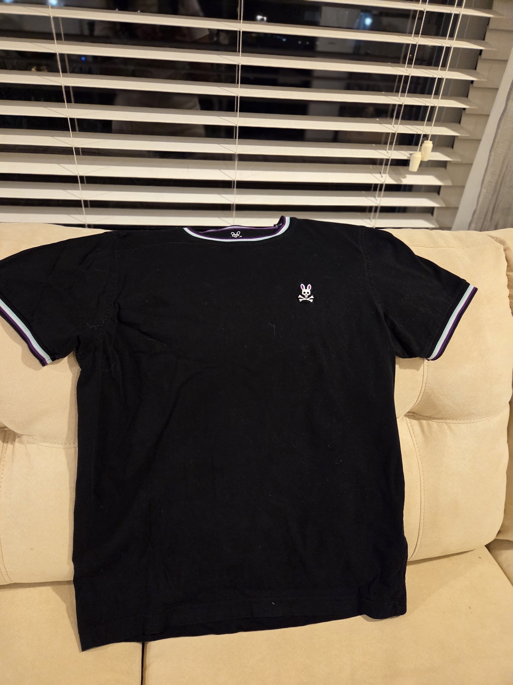 Psycho Bunny Black Short-Sleeve Ringer Tee with Purple & White Trim